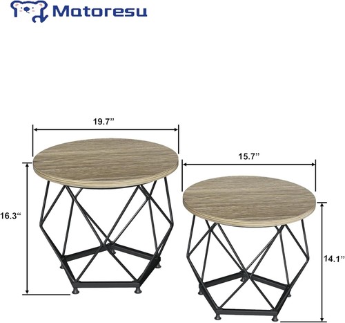 Small Round Coffee Table Set of 2, Modern Nesting Tables for Living Room Bedroom - Picture 2 of 8