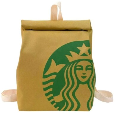 NEW Retro Tan Canvas Backpack Looks Like To-Go Paper Bag Fun For Every Day Use 