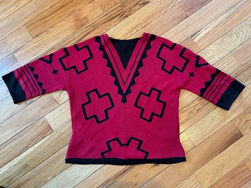 Suéter envolvente Lauren Ralph Lauren para mujer mediano rojo/negro 100 % lino boho azteca - Imagen 5 de 13