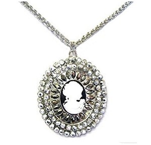 Silver Cameo Necklace Crystal Gothic Antique Vintage Style Pendant Gothic Antique Vintage Style Pendant