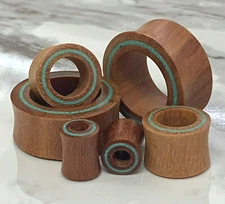 PAIR Crushed Turquoise Rim Inlay Sawo Wood Saddle Tunnels Plugs Gauges Earlets