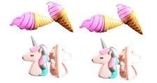 4 Set 8 Ct 2X Pink Ice Cream / 2X Pink Unicorn Beach Towel Clips
