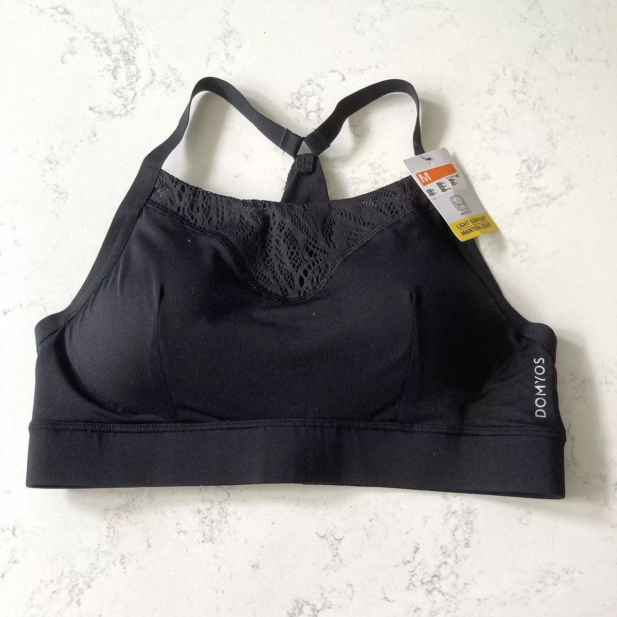 BNWT Domyos Decathlon Black Sports Training Bra Gym Lace Light