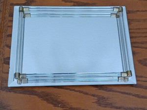 Vtg Glass Mirror Vanity/Dresser Brass Accent Tray Hollywood Glam Display Footed