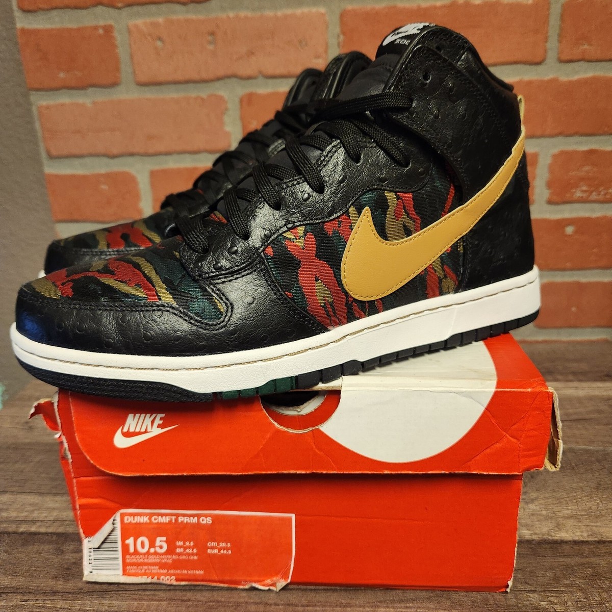 2014 NIKE DUNK HIGH CMFT TIGER CAMO SZ 716714 002 BLACK