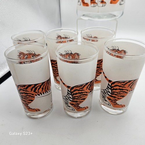 Vtg Promo ESSO Gasoline & Oil Company TIGER (set of 6) Glasses & Pitcher Hot Rod - Picture 10 of 11