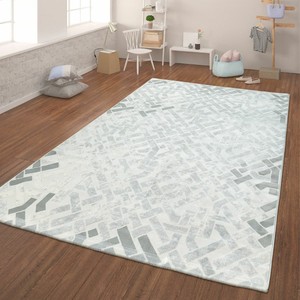 Détails Sur Tapis De Salon Bureau Moderne à Poils Ras Motif Géométrique Gris Blanc