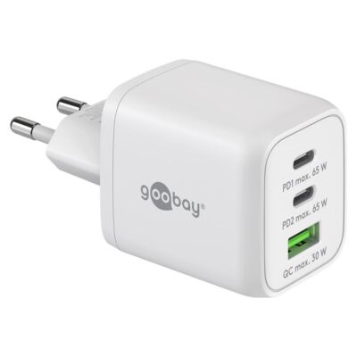 Goobay Multiport Netzteil 2x USB-C USB-A Schnellladegerät 65W Quickcharge Weiß