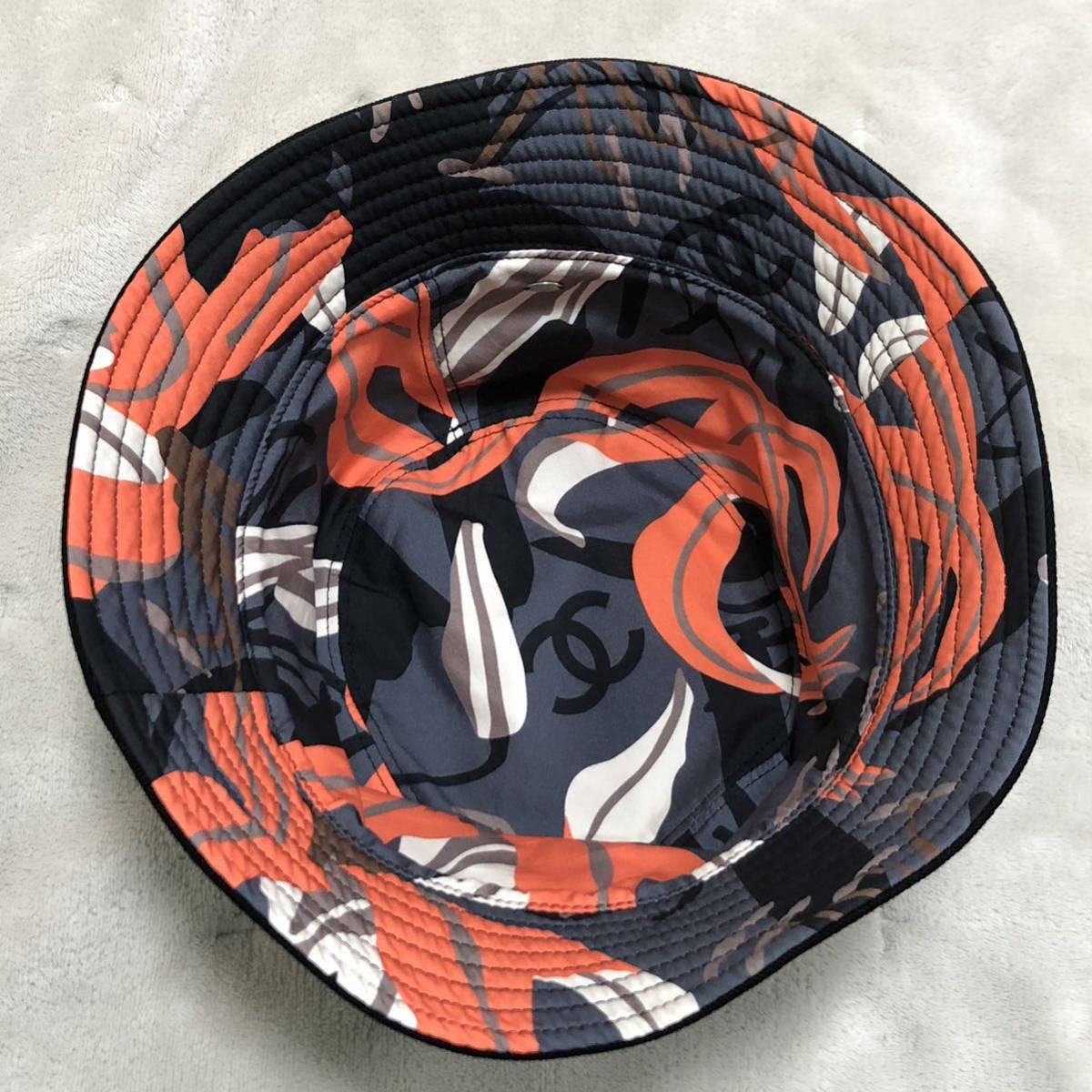 CHANEL Bucket Hat Reversible M23A Black Orange CC Logo with CHANEL Bucket Hat Reversible M23A Black Orange CC Logo with