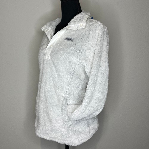 Maglione Columbia Cloudy Day bianco fuzzy pullover mezza zip giacca maglione, taglia S, nuovo con etichette - Foto 3 di 9