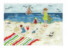 Family Day at the Beach handpainted 18 mesh Needlepoint Canvas Needle Crossings