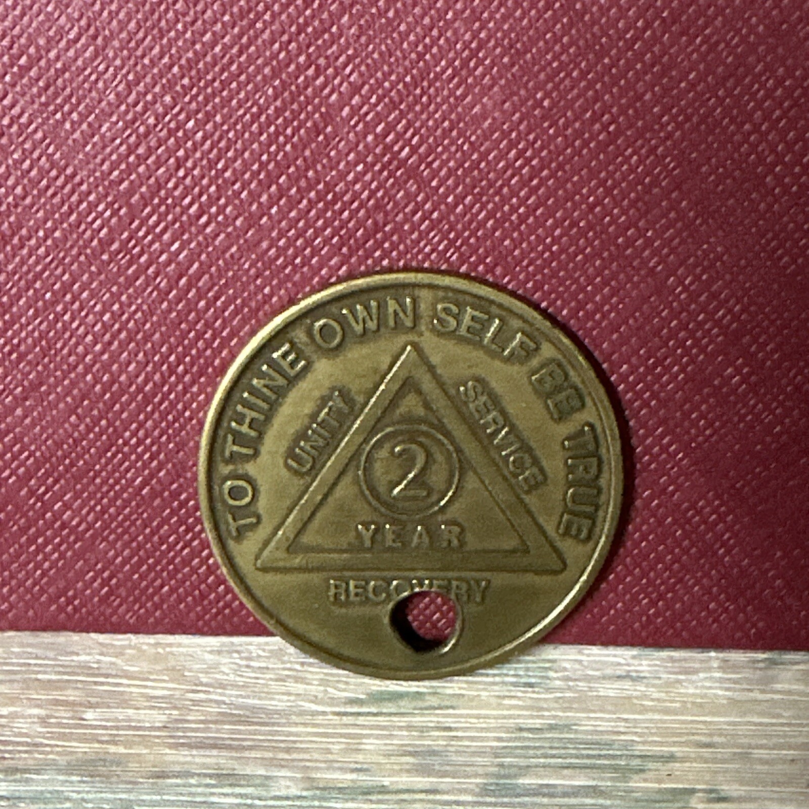 AA Alcoholics Anonymous 2 Year Recovery Coin Medallion Medal Token Pendant Hole