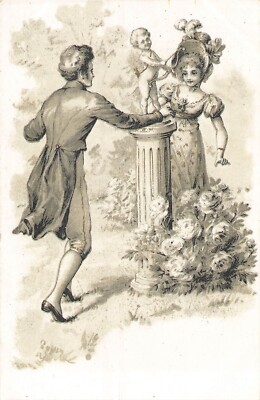 ILLUSTRATED CP COUPLE ELEGANT HIDE AND SEEK CHEEK AROUND ANGEL CUPID - 2145