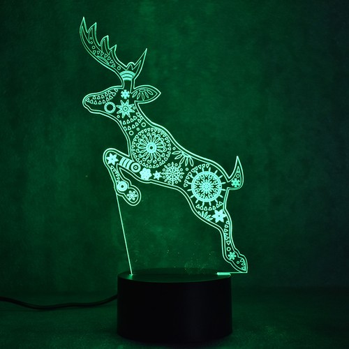 DEER MANDALA HIPPY 3D Acrylic LED 7 Colour Night Light Touch Table Lamp - Picture 5 of 8