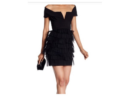 bcbg off the shoulder ruffle dress