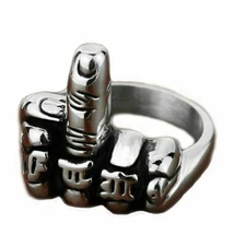 Mens Biker Punk Middle Finger Up Ring Stainless Steel Fist Band Size 7-15 Gift