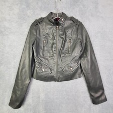 Nwt Neu Look Moto Jacket Size Small Gray Crop Faux Leather Full Zip Snap Buttons