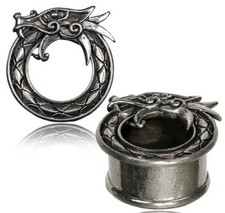 White Brass Antiqued Dragon Tunnels Plugs Tribal Gauges Tunnel Plug Gauge