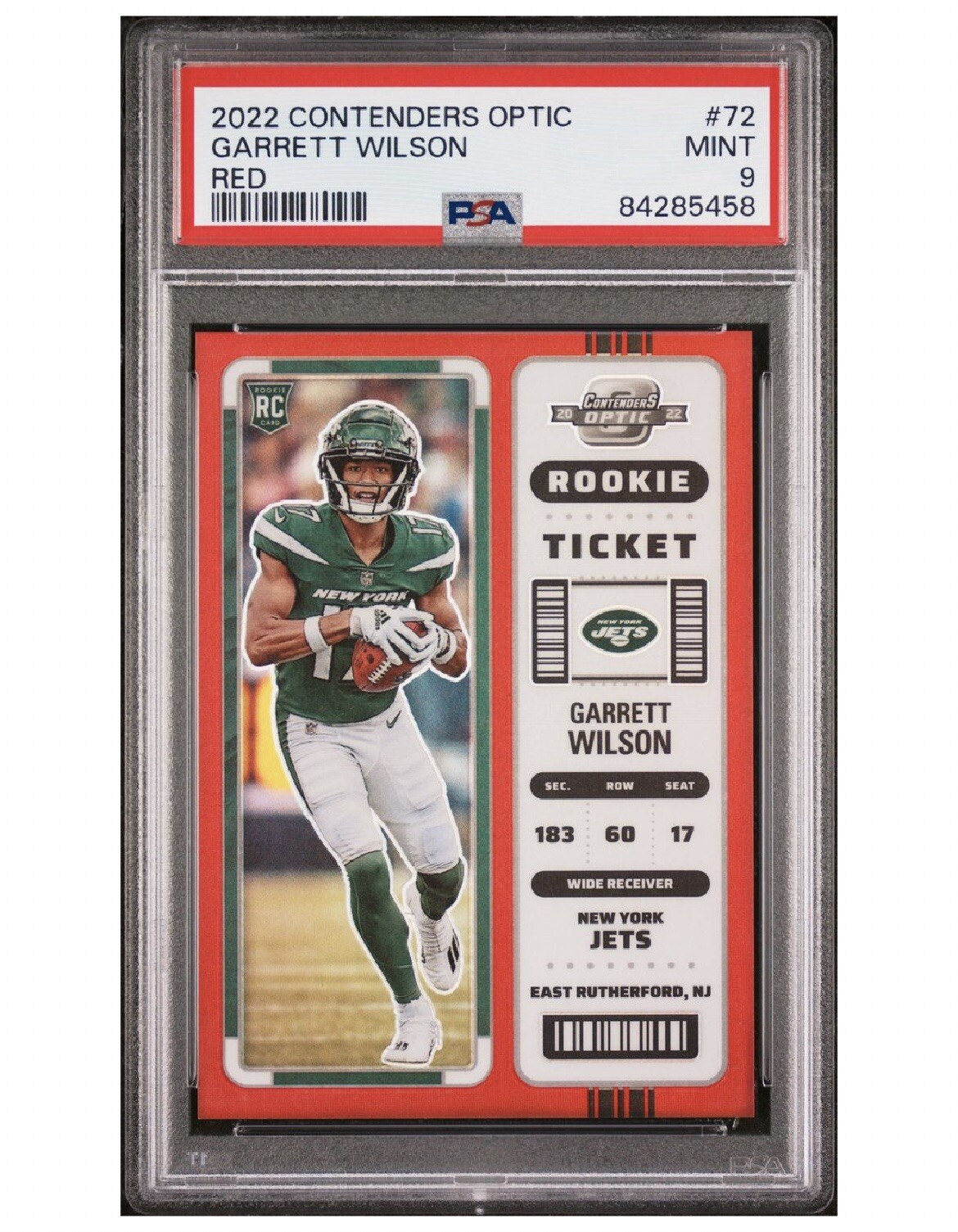 GARRETT WILSON Rookie Ticket #72 - Contenders Optic 2022 RED PRIZM RC /175 PSA 9