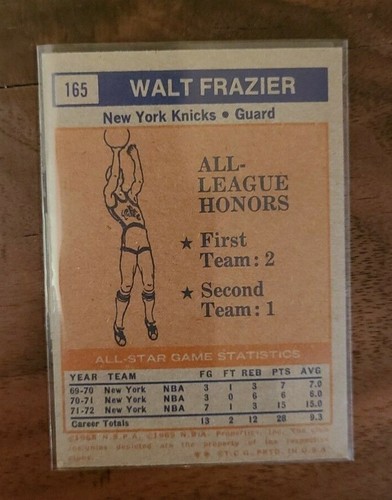 1972-73 Topps Basketball # 165 NBA All Stars Walt Frazier New York Knicks - Bild 6 von 6