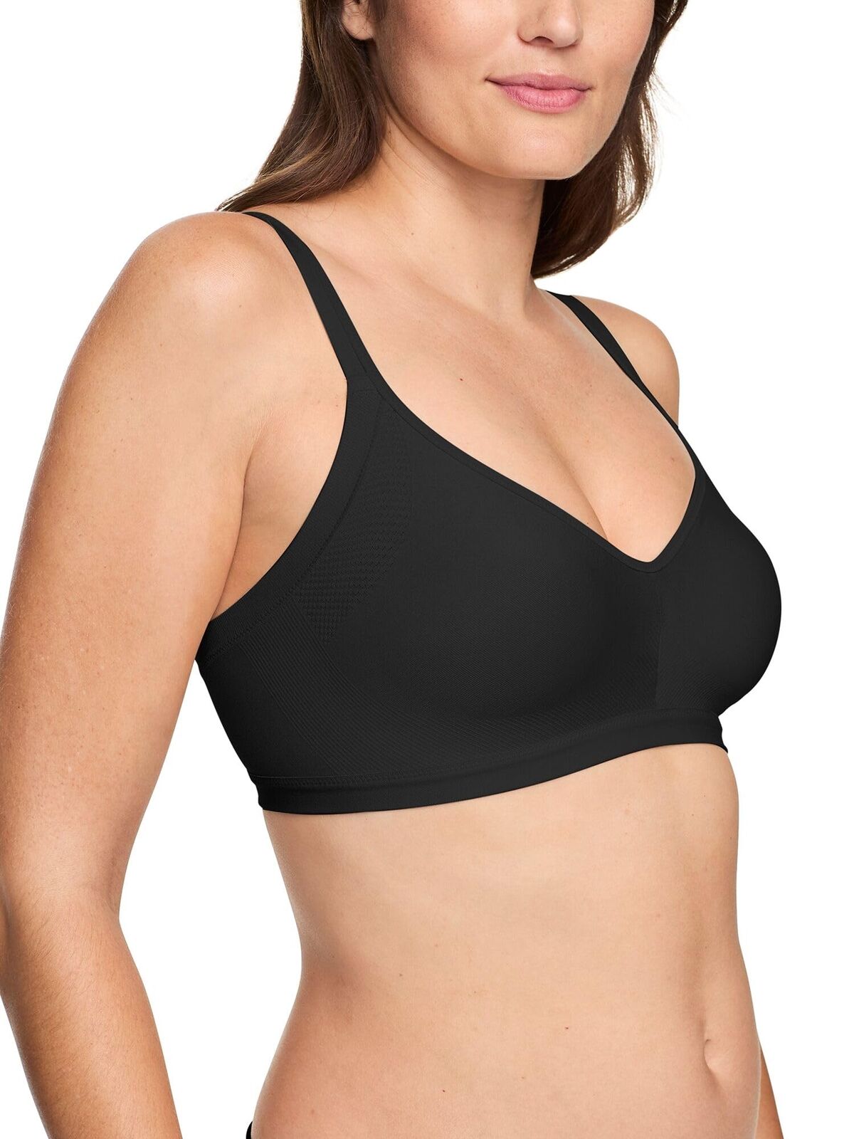 Warner Womens Wireless Lightly Lined Smoothing Bra Rich Black Large