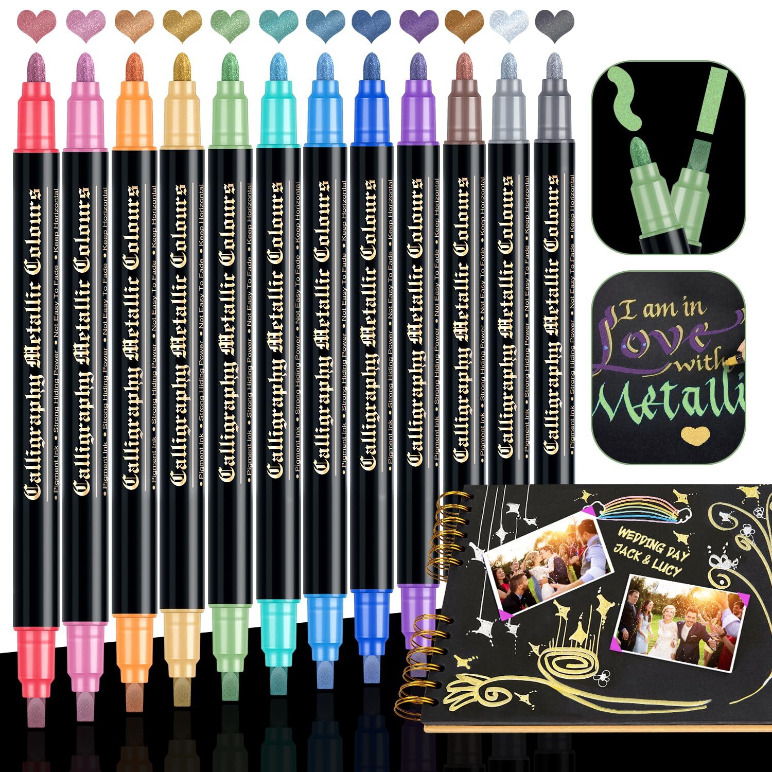 DAPAWIN Metallic Markers for Scrapbooking: 12 Scrapbook Markers, Scrapbook Me...