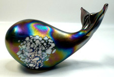 Vintage Iridescent Art Studio Glass 5" Whale Figure by Pele's Glass Hawaii