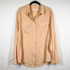 Equipment Women Top Sz L Peach Long Sleeve Silk Button Down Classic Pockets