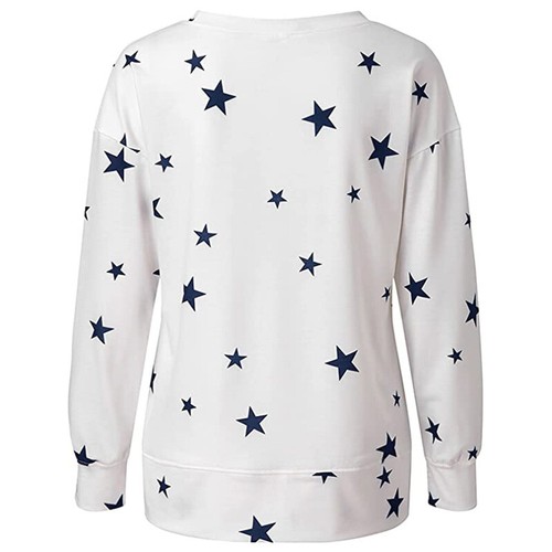 Women T Shirt Stars Print Tee Ladies Loungewear Sweatshirt Long Sleeve T-shirt - Picture 42 of 54