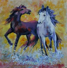ANDRE DLUHOS Horses Equine Stallion Fire Water Animals Original Art Oil Painting