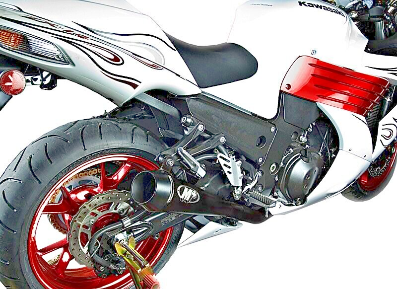 M4 Dual Retro-Drag Black Slip-Ons 2008-11 Kawasaki ZX-14 # KA9822 