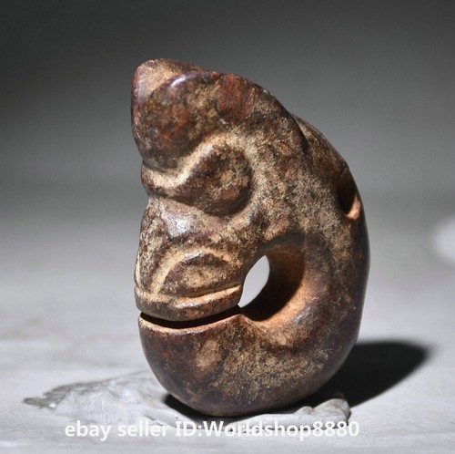 2.4" Chinese Hongshan culture Old Jade Carving Pig Dragon Hook Pendant Amulet - Picture 2 of 4