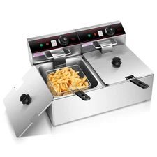 Costway 3400W Electric Countertop Deep Fryer Dual Tank Steel Commercial