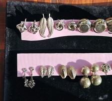 Vtg Lot Of 10 Pairs Screw/Clip On Earrings Signed Monet Double Textured Round