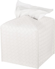 Tissue Box Cover Square Leather Facial Paper Holder, White