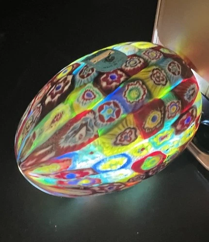 Vtg Murano Art Glass Satin Millefiori Egg 3” Paperweight Italy Made Easter Gift