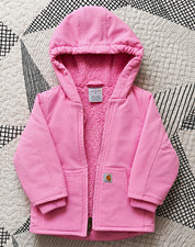 Carhartt Girls Pink Hooded Sherpa Lined Canvas Full Zip Jacket 3T