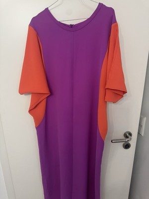 Avant Garde Kleid M Lila/Orange Colorblock Midi Fledermausärmel Polyester