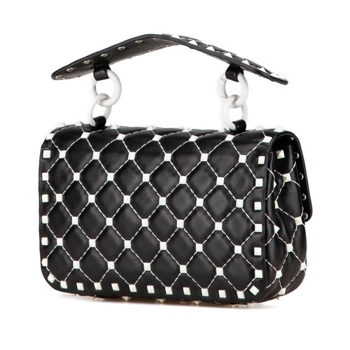 VALENTINO Shoulder Bag Rockstud Spike Black White Leather Women's Italy Made