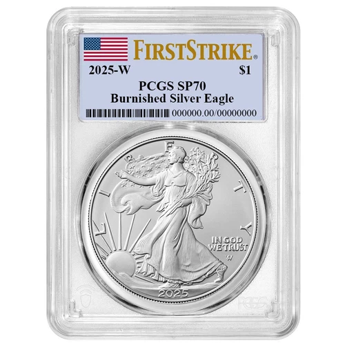 2025-W Burnished $1 American Silver Eagle PCGS SP70 FS Flag Label