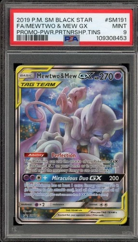Pokemon Mewtwo & Mew GX Power Partnership Tins Full Art Promo SM191 PSA 9 Mint