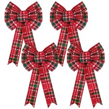 Christmas Plaid Bow 4 Pieces Red Buffalo Check Bows Wreath for Home Crafts