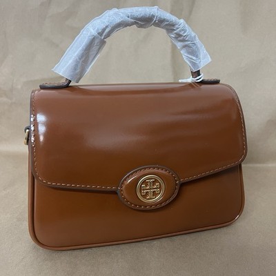 NWT Tory Burch Robinson Spazzolato Small Top Handle Bag ~ Dark Sienna