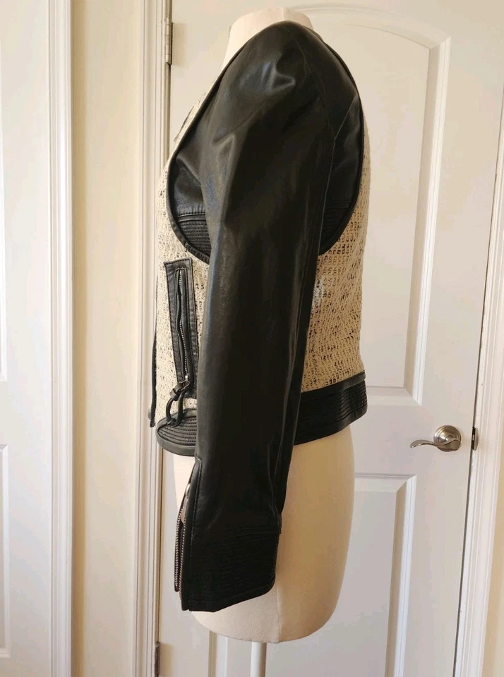 BARBARA BUI black leather ivory tweed leather jacket - Image 2 of 4