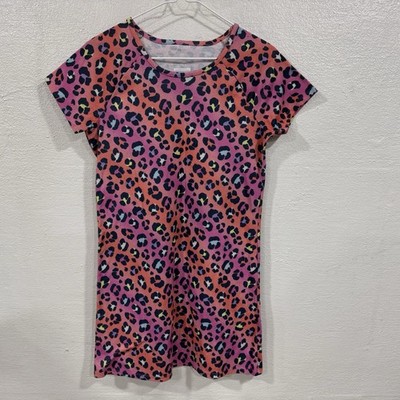 Wonder Nation Girls Pink Orange Multi Leopard Print Short Sleeve Nightgown 