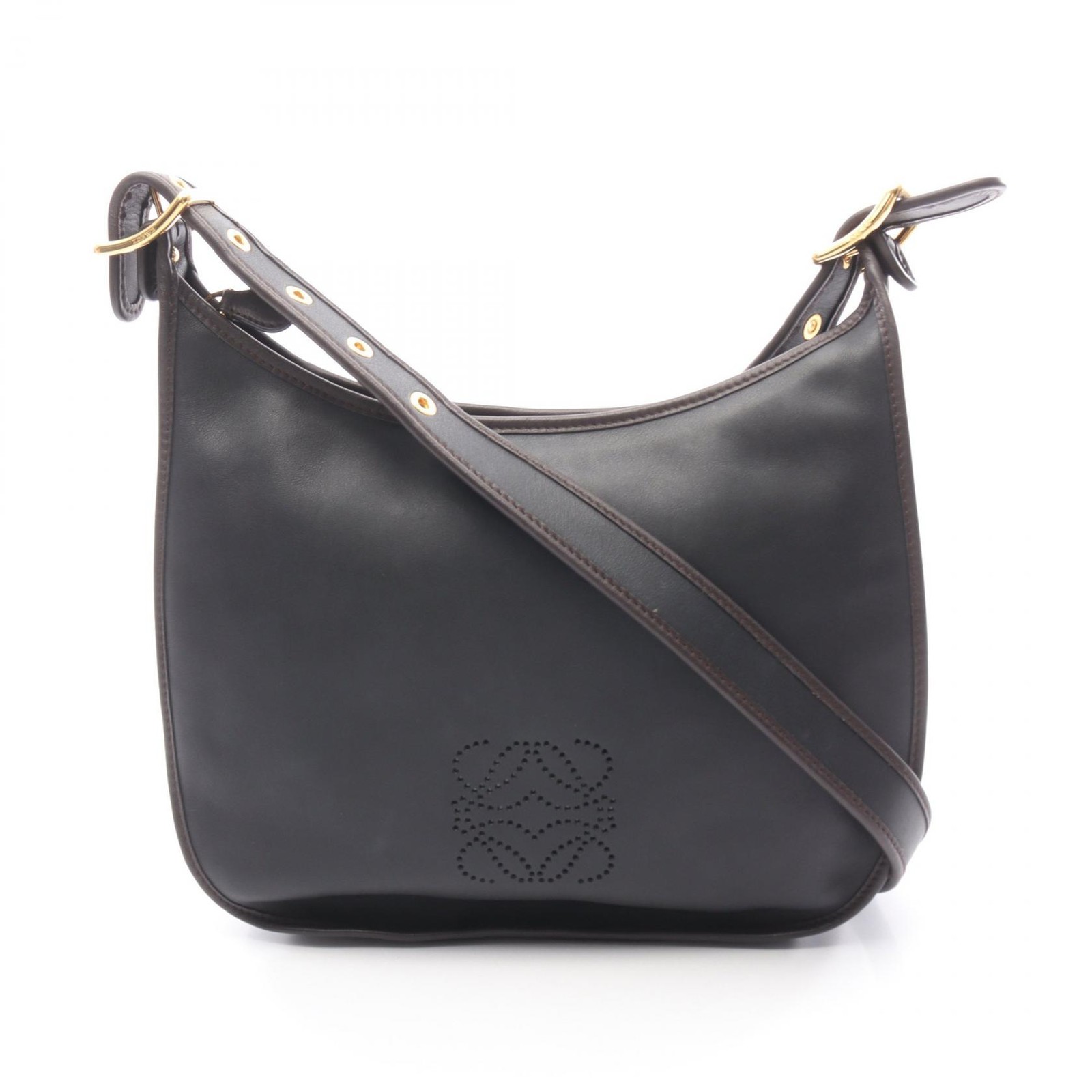 LOEWE Sophia Anagram Shoulder Crossbody Bag leather Black Brown Used Women