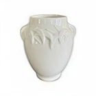 Vintage 1940s McCoy Art Deco Style White Pottery Vase with Embossed Leaf Design