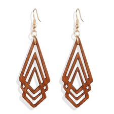 Lightweight Bohemian Wood Dangle Earrings Geometric Natural Wooden Dangle Drop E