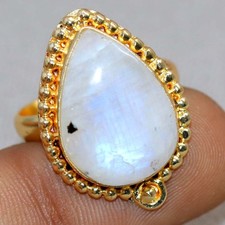 Golden Plated Rainbow Moonstone Ring US 10 Casual Wear Gift Most Beautiful GW