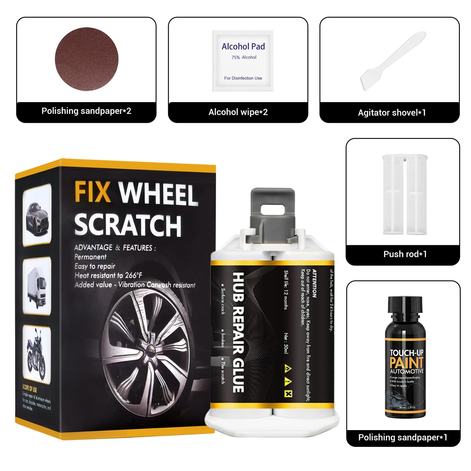 Kit Riparazione Graffi Auto Vernice Cerchi in Lega Vernice per Cerchi in Lega - Miniatura 16